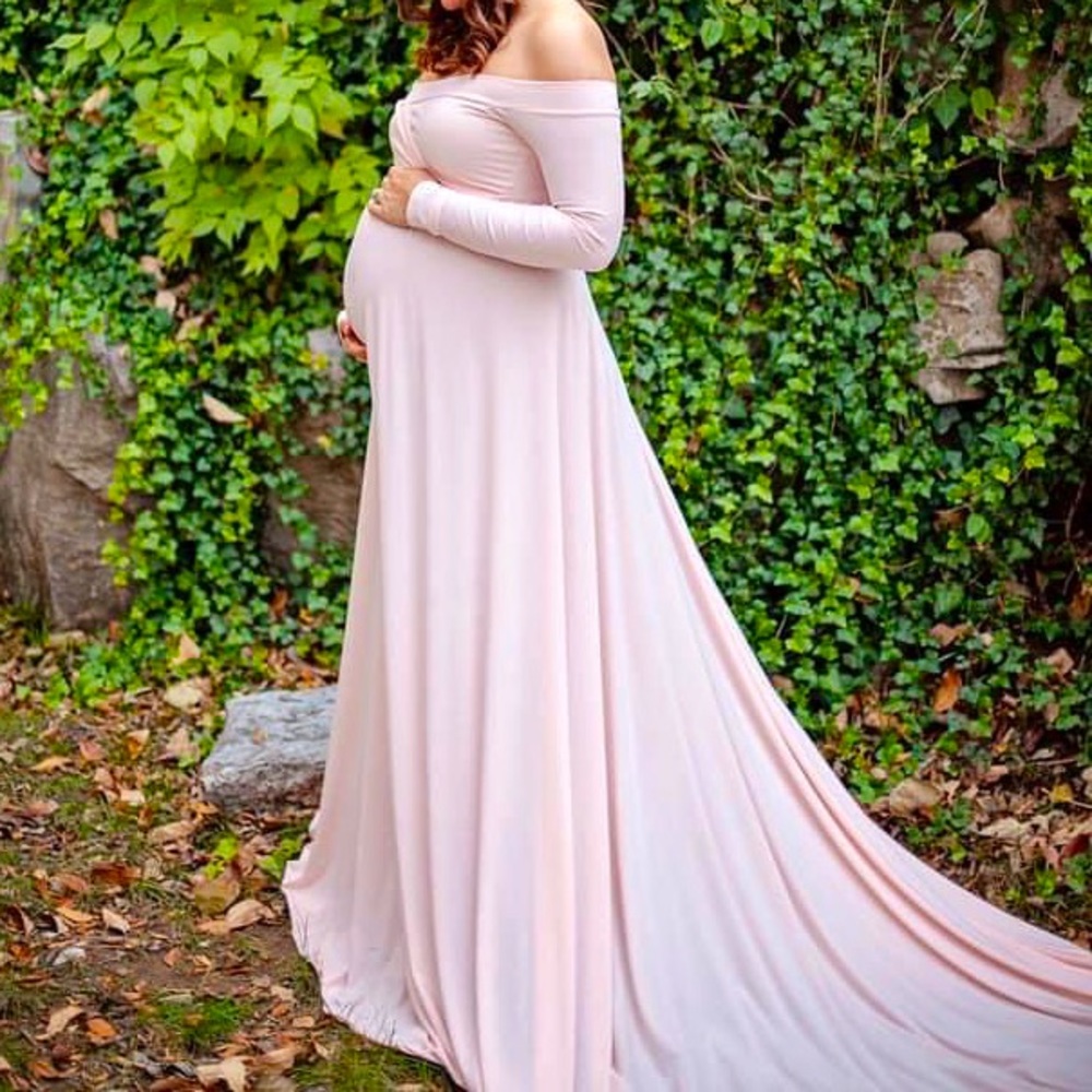 Blush Pink Maternity Dress - Off the Shoulder